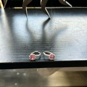 Silver Pink Topaz & CZ Lever Back Earrings NWOT Never Worn Stamped 925